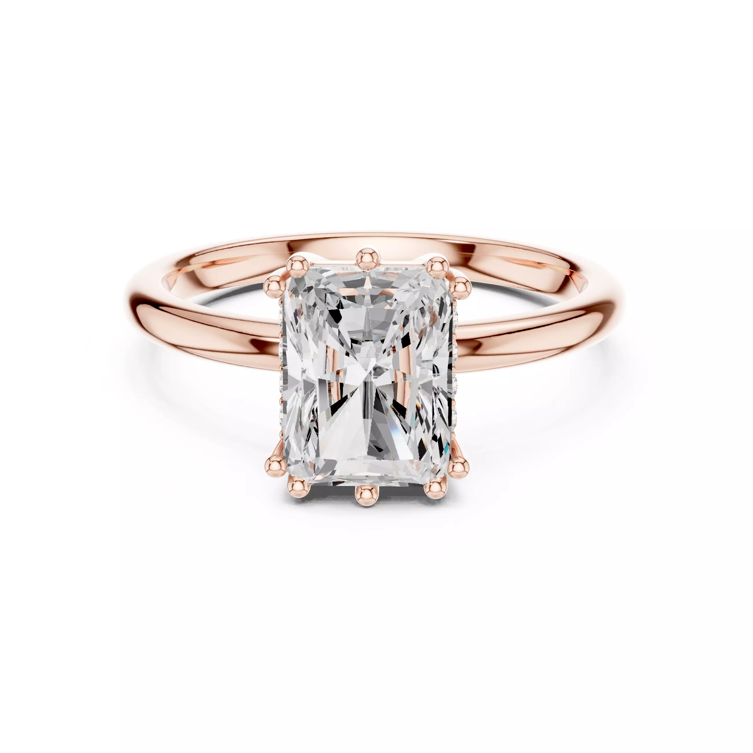 2CT Radiant Cut Hidden Halo Diamond Wedding Ring 3DM STL Video 3D print model_0