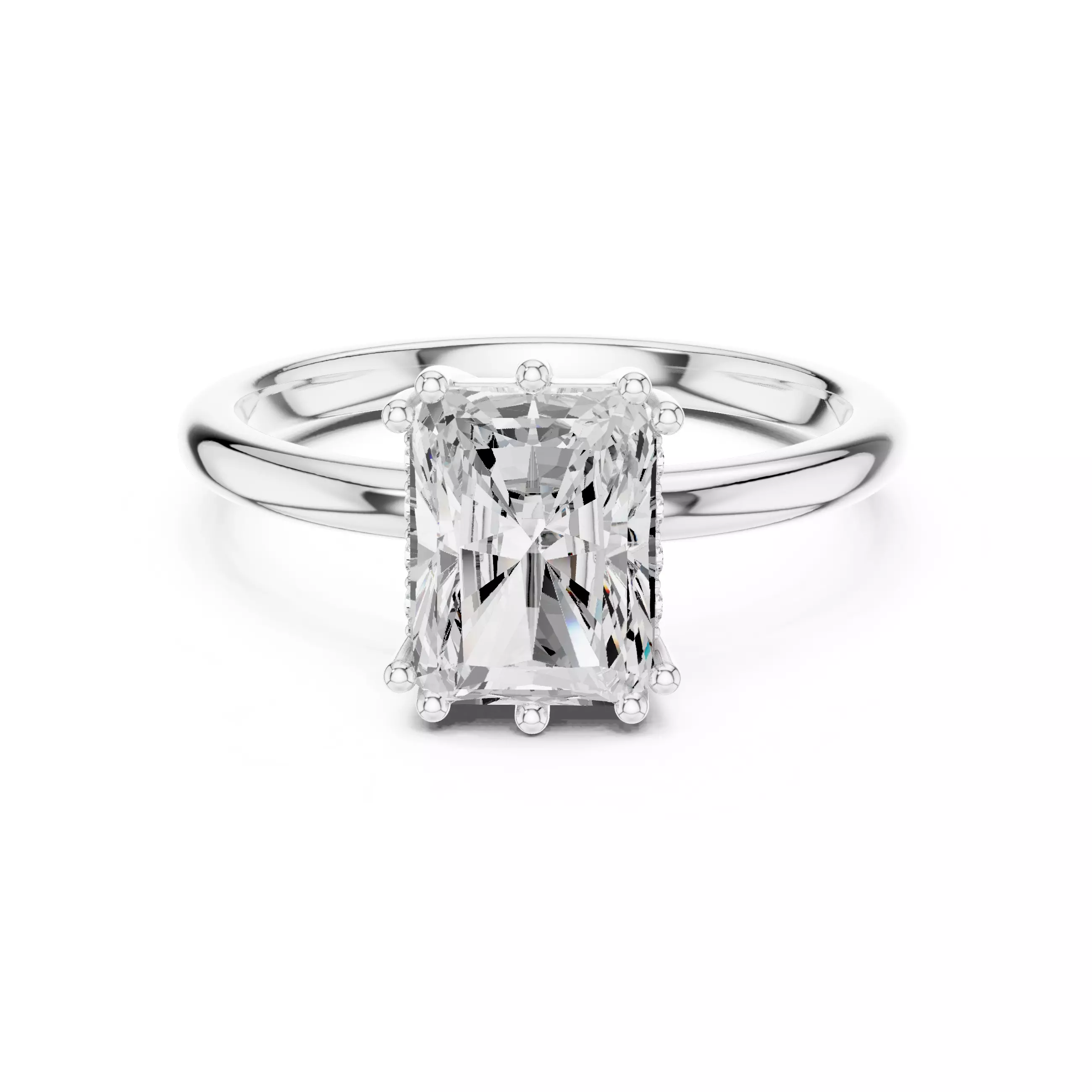 2CT Radiant Cut Hidden Halo Diamond Wedding Ring 3DM STL Video 3D print model_2