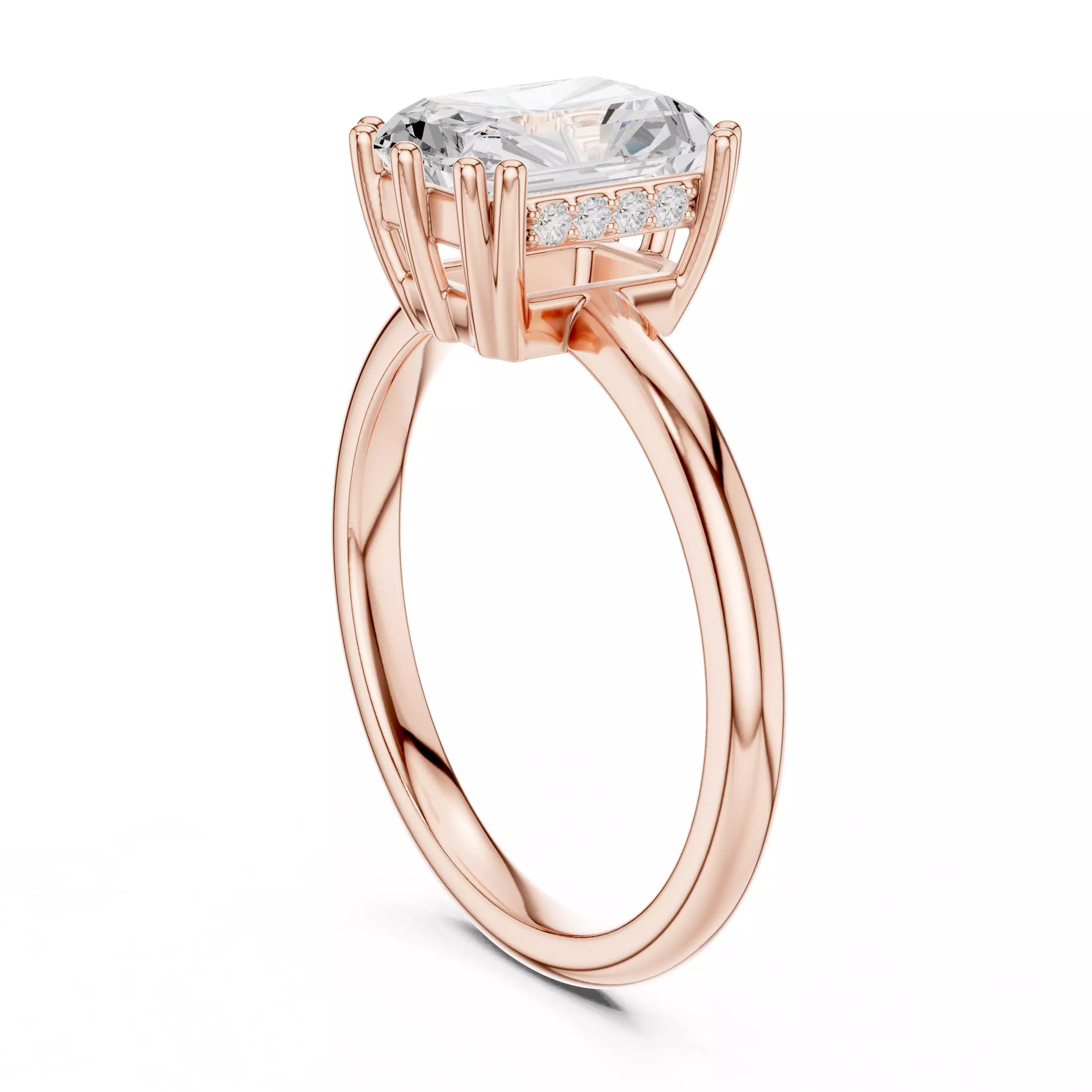 2CT Radiant Cut Hidden Halo Diamond Wedding Ring 3DM STL Video 3D print model_3