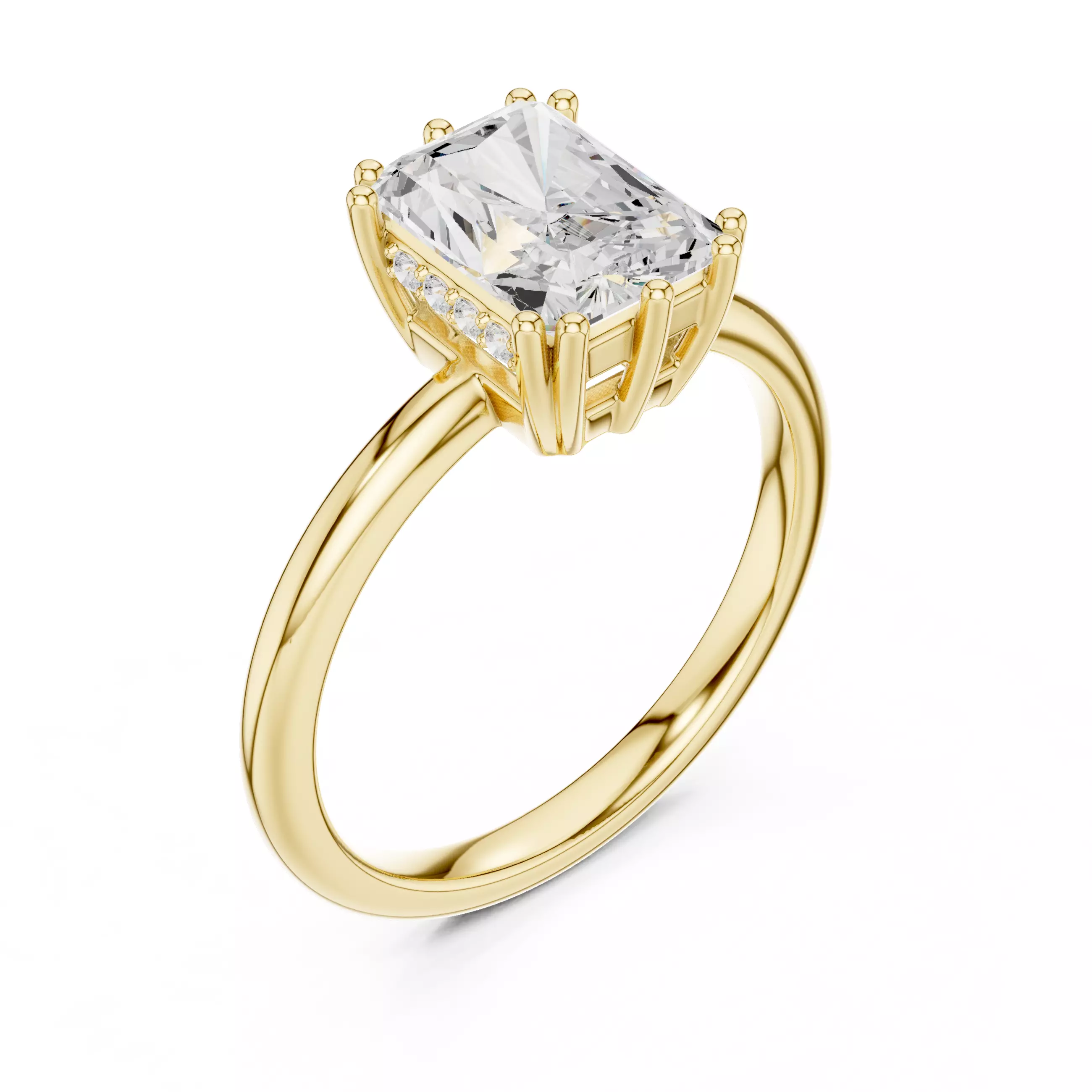 2CT Radiant Cut Hidden Halo Diamond Wedding Ring 3DM STL Video 3D print model_7