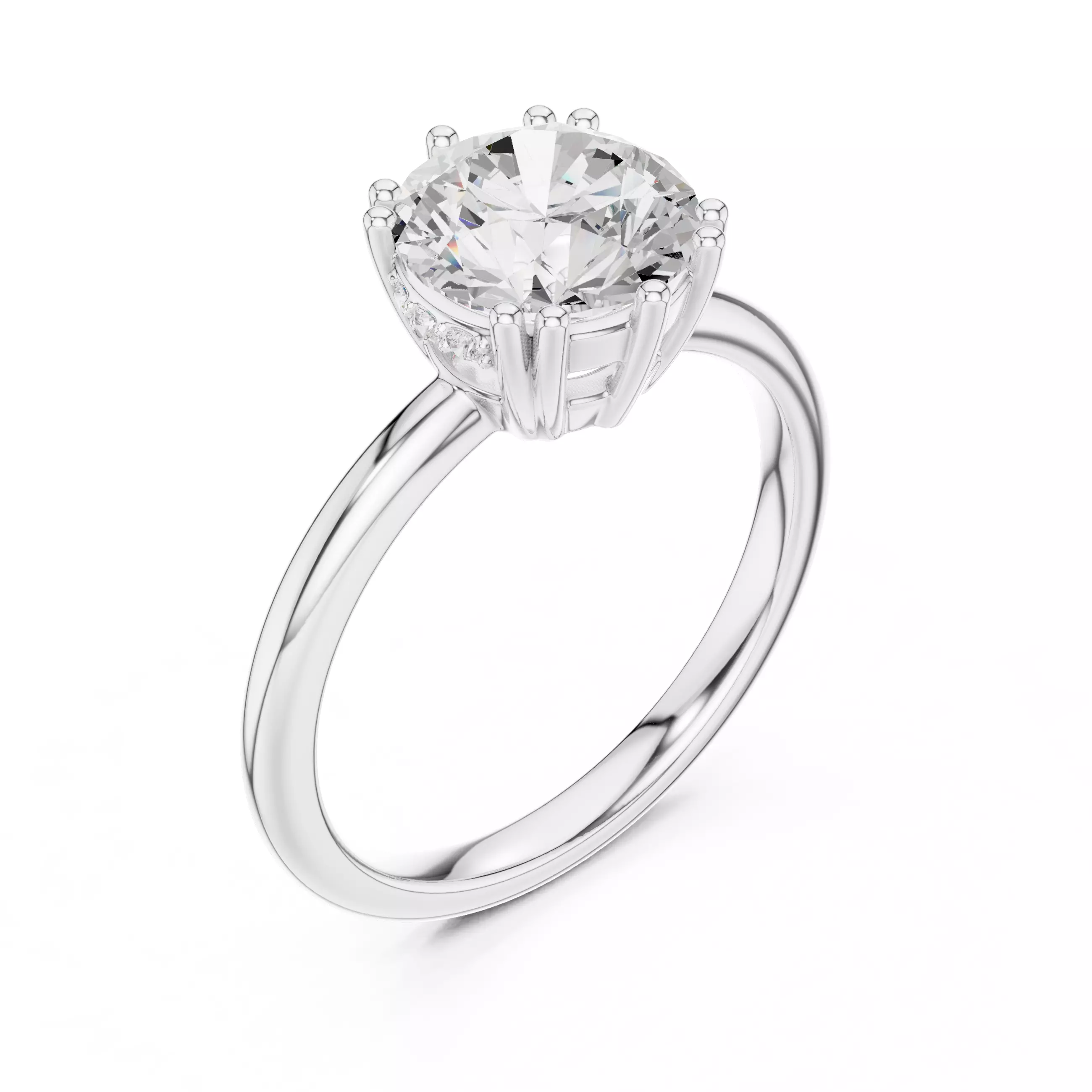 2CT Round Cut Hidden Halo Diamond Engagement Ring 3DM STL Video 3D print model_10