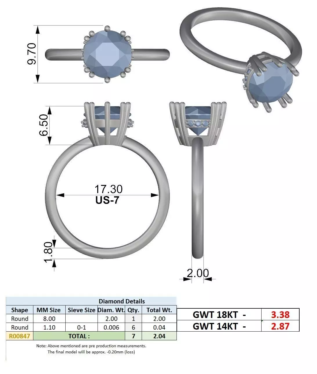 2CT Round Cut Hidden Halo Diamond Engagement Ring 3DM STL Video 3D print model_15