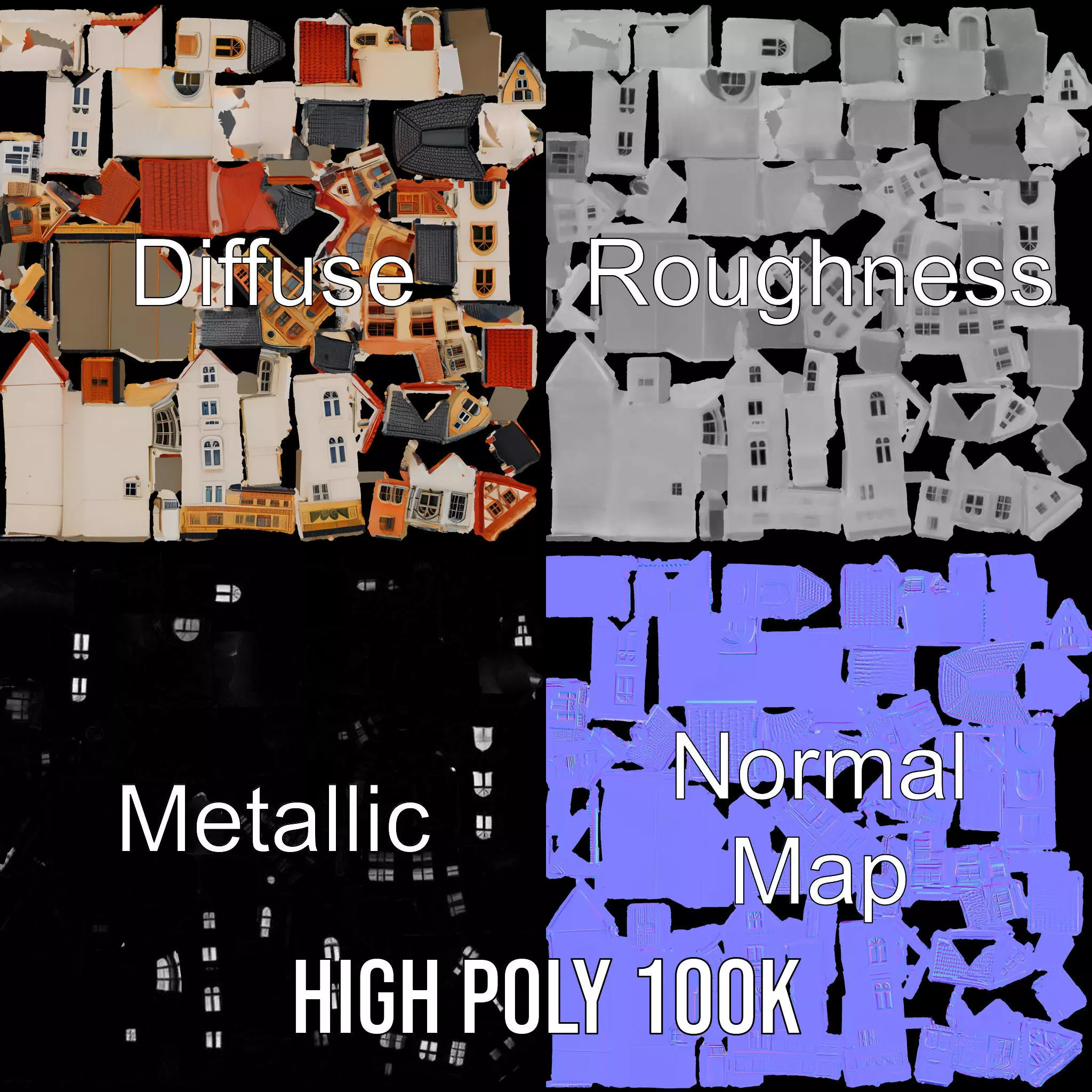 Charming European Village model pack Low-poly 3D model_4