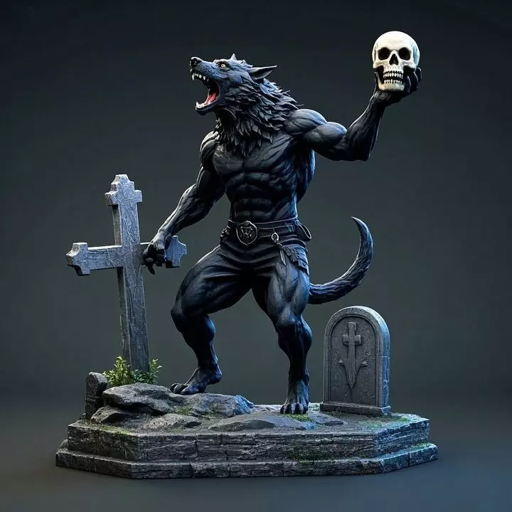 2181Werewolf Howling with Skull 3D Model magic 3D print model_30