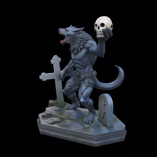 2181Werewolf Howling with Skull 3D Model magic 3D print model_21