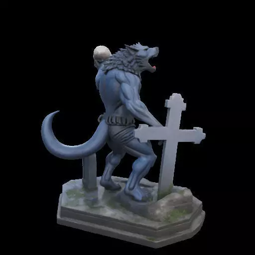 2181Werewolf Howling with Skull 3D Model magic 3D print model_5