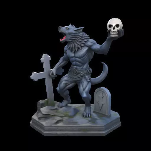 2181Werewolf Howling with Skull 3D Model magic 3D print model_0