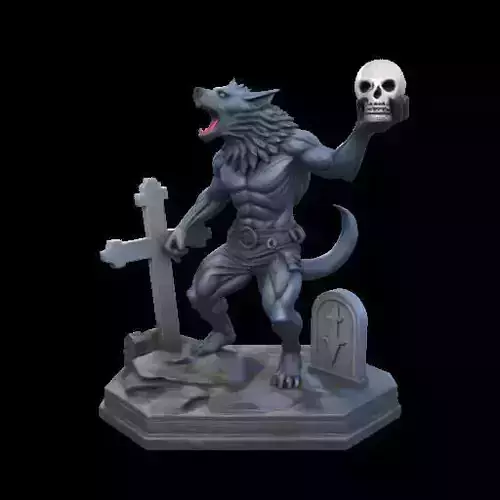 2181Werewolf Howling with Skull  3D Model  magic