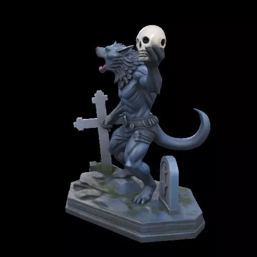 2181Werewolf Howling with Skull 3D Model magic 3D print model_20