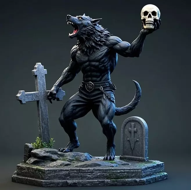 2181Werewolf Howling with Skull 3D Model magic 3D print model_35