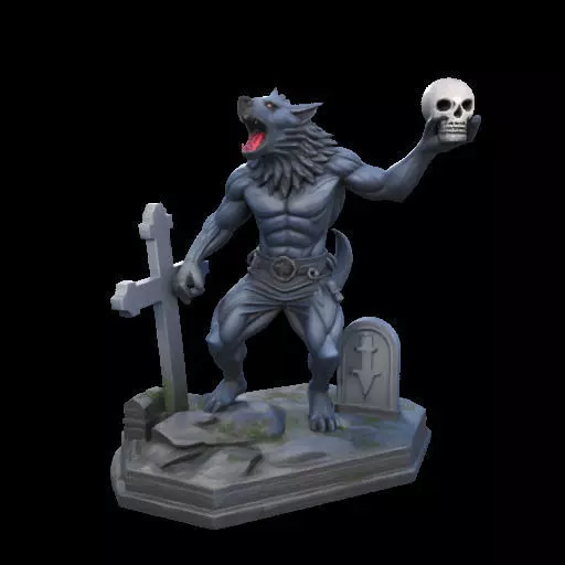 2181Werewolf Howling with Skull 3D Model magic 3D print model_12