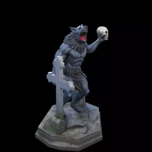 2181Werewolf Howling with Skull 3D Model magic 3D print model_27