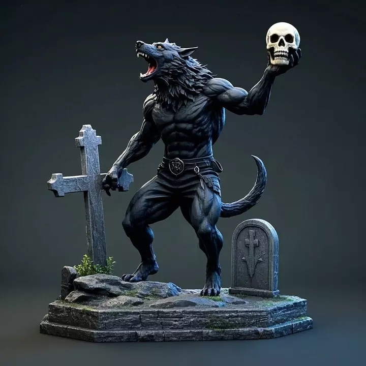 2181Werewolf Howling with Skull 3D Model magic 3D print model_33