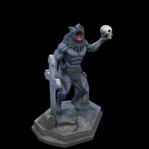 2181Werewolf Howling with Skull 3D Model magic 3D print model_26