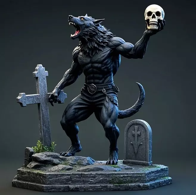 2181Werewolf Howling with Skull 3D Model magic 3D print model_34