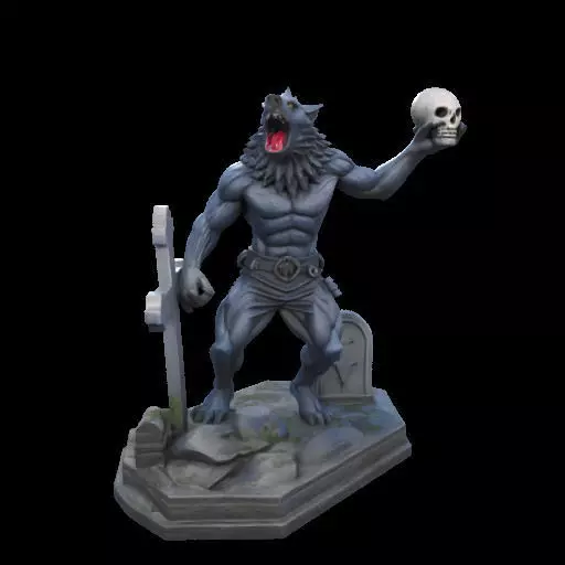 2181Werewolf Howling with Skull 3D Model magic 3D print model_24