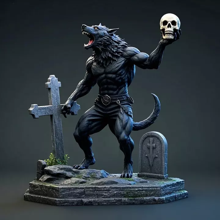 2181Werewolf Howling with Skull 3D Model magic 3D print model_31