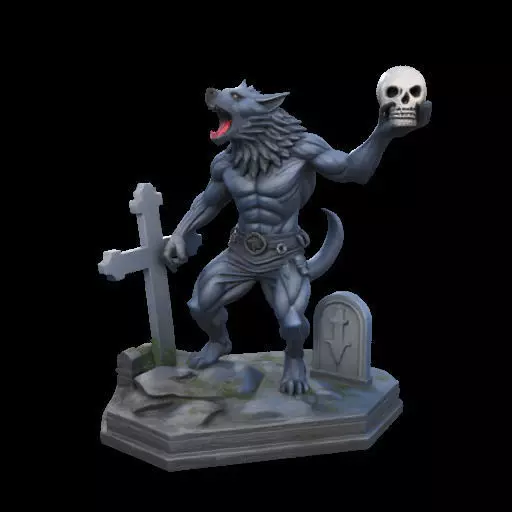2181Werewolf Howling with Skull 3D Model magic 3D print model_1