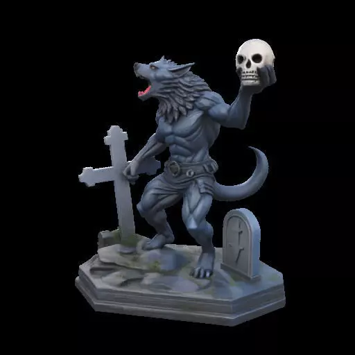 2181Werewolf Howling with Skull 3D Model magic 3D print model_22