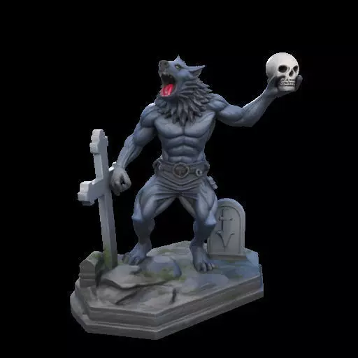 2181Werewolf Howling with Skull 3D Model magic 3D print model_23