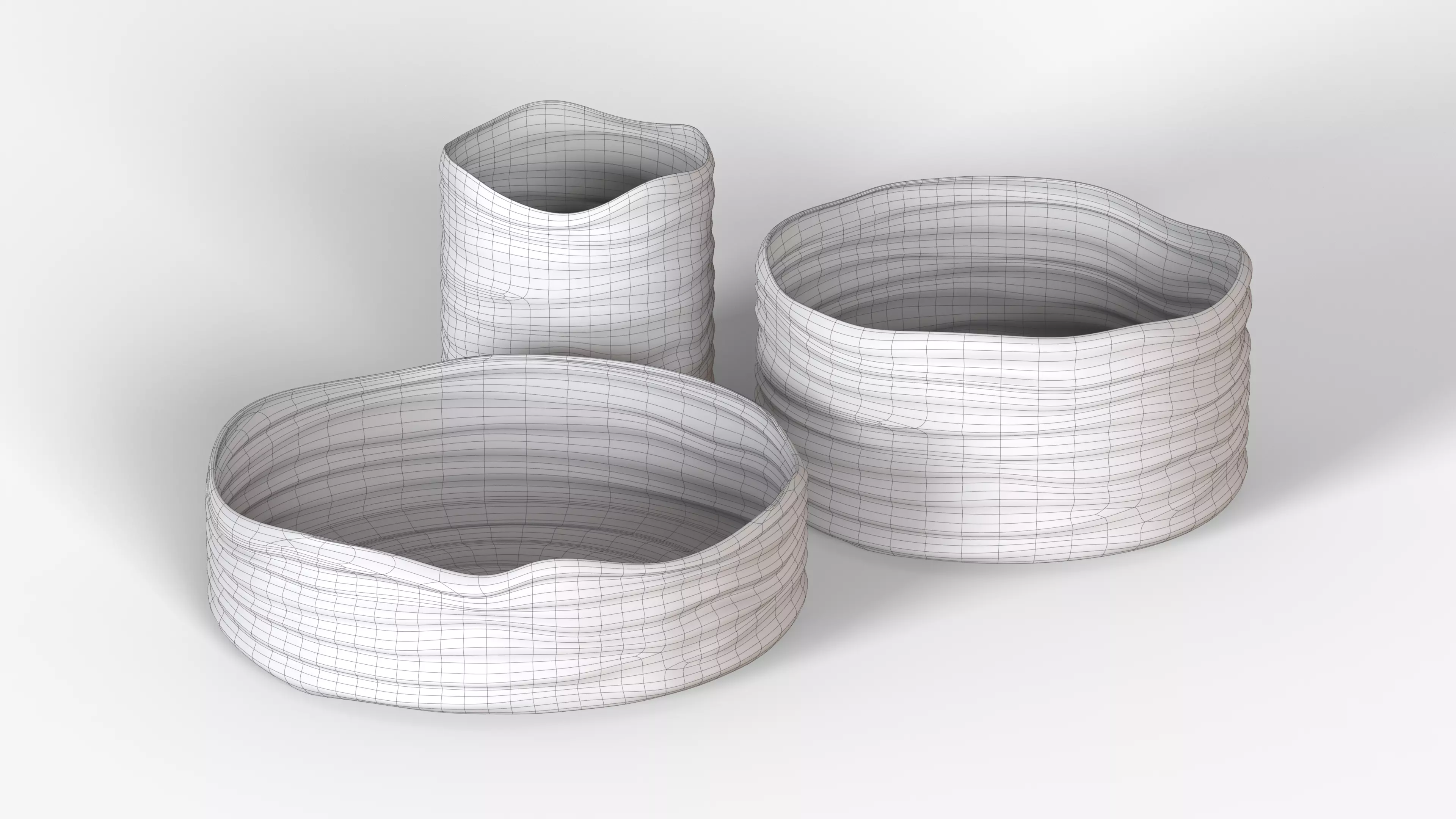 White Plastic Basket Set 3D model_10