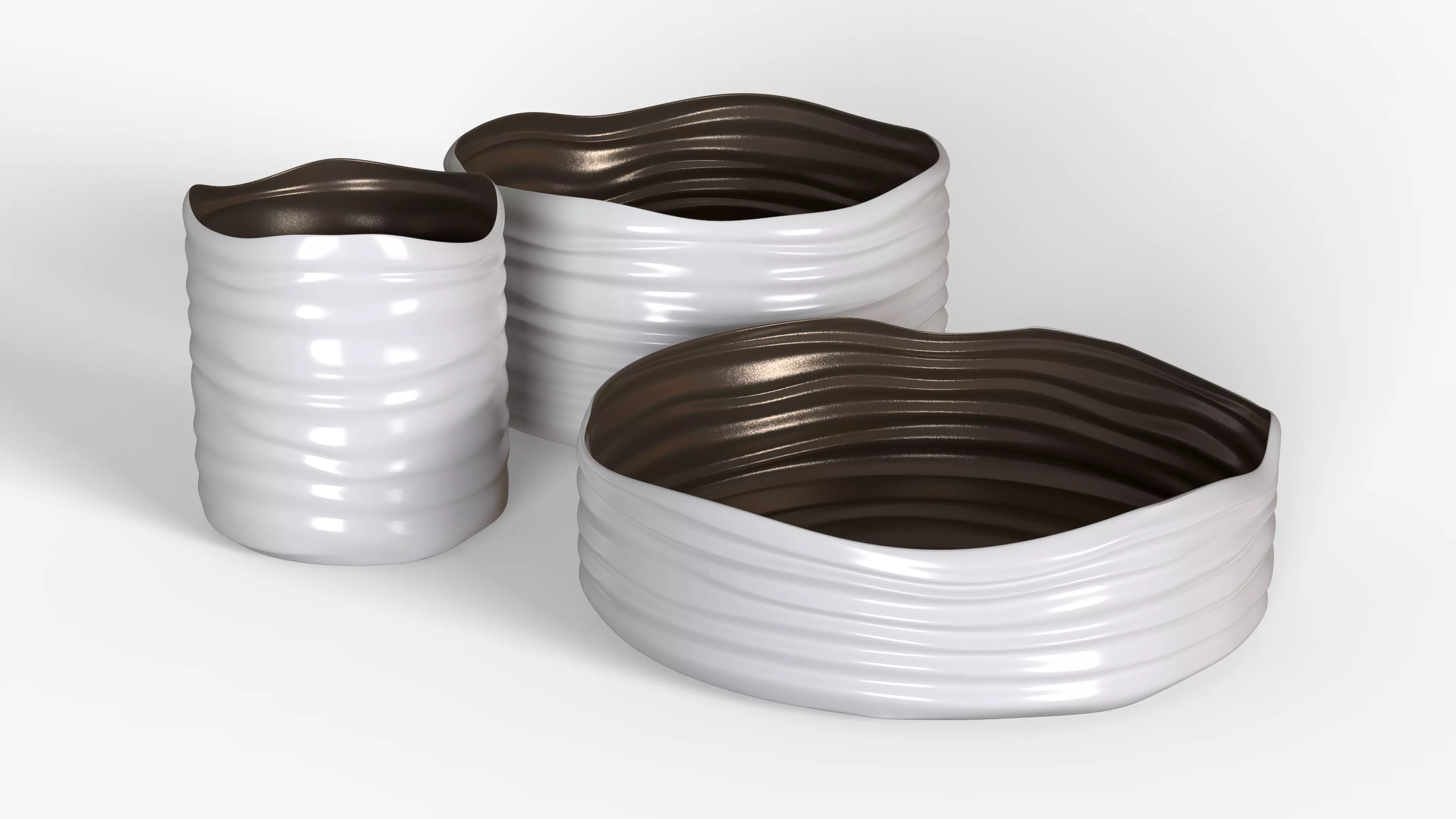 White Plastic Basket Set 3D model_2
