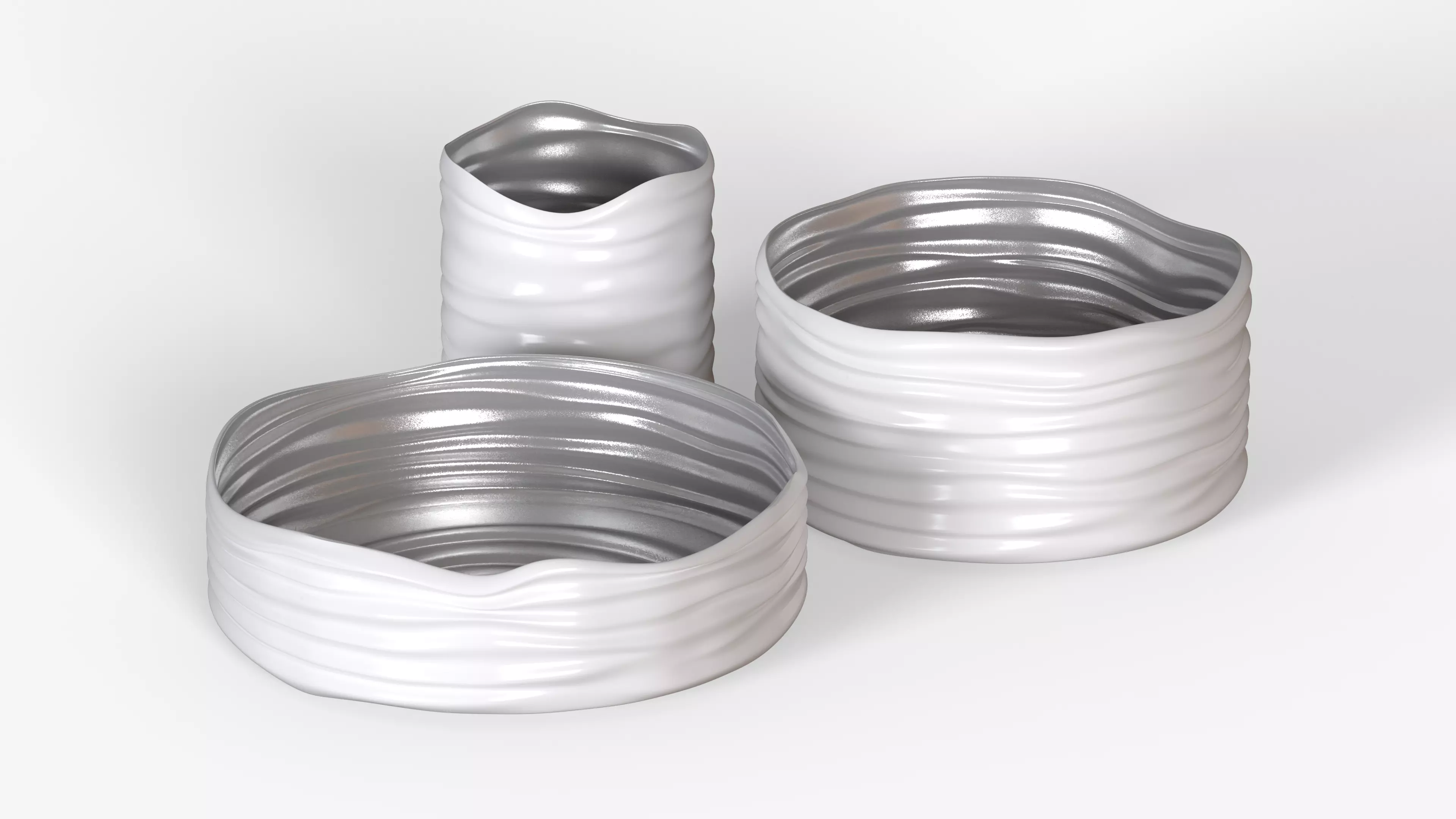 White Plastic Basket Set 3D model_9