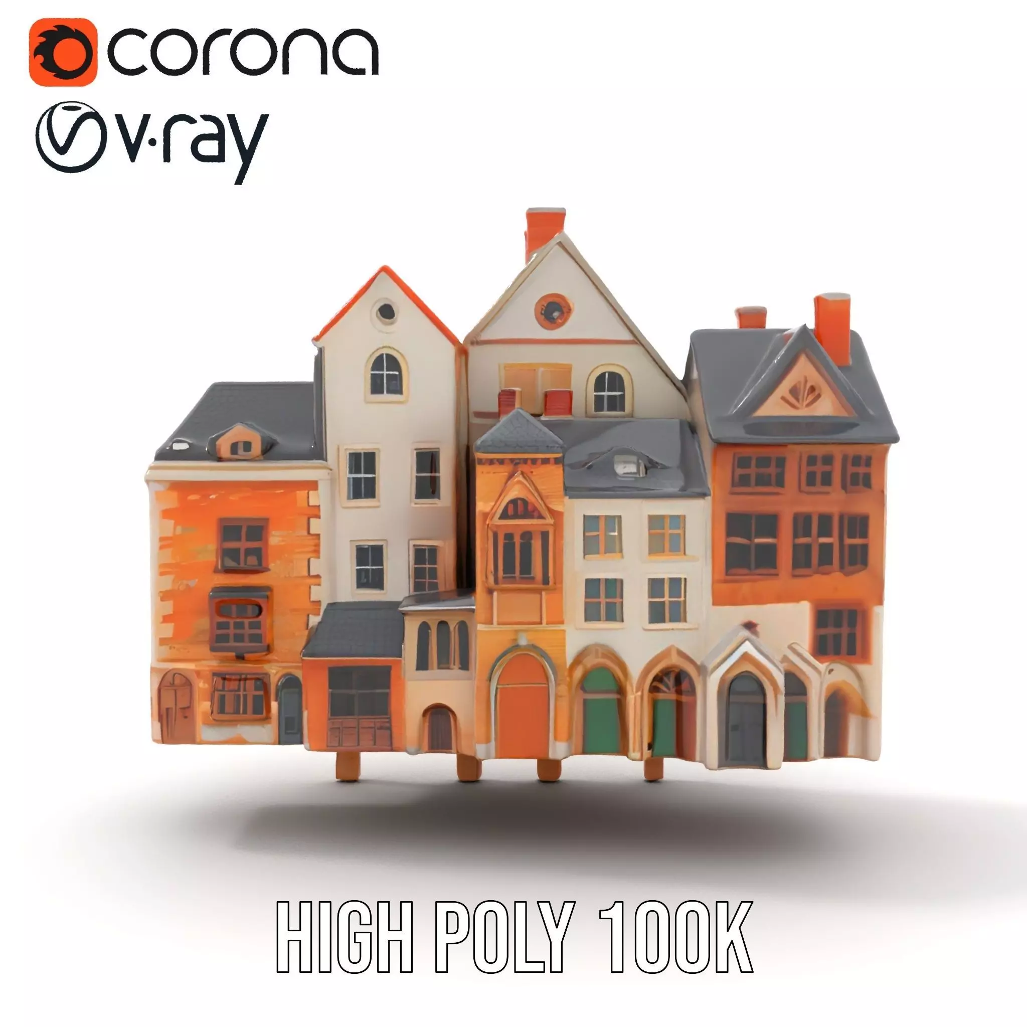 Charming Brick Facade model pack Low-poly 3D model_23