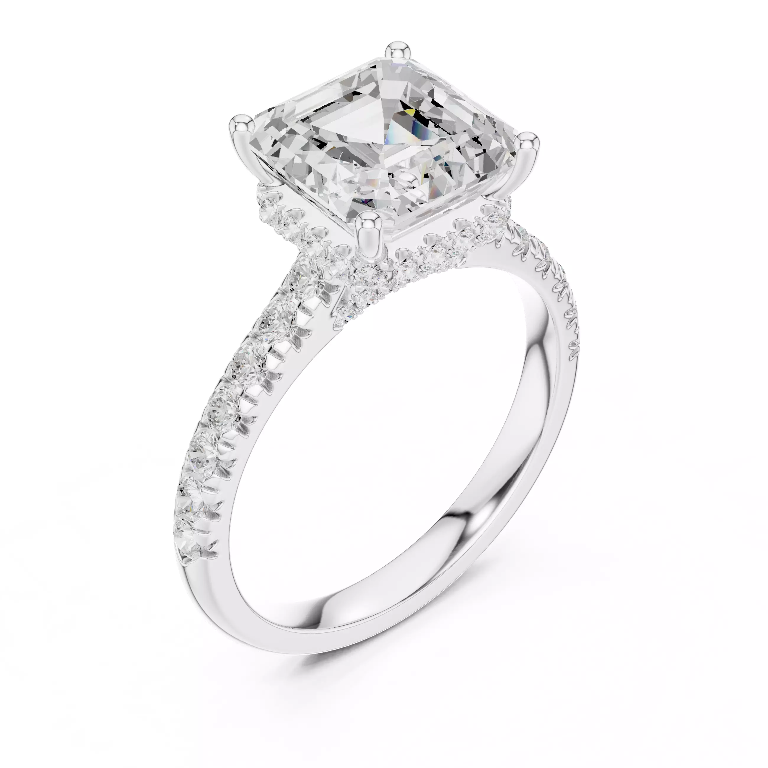 Asscher Cut Hidden Halo Pave Diamond Bridge Ring 3DM STL Video 3D print model_10