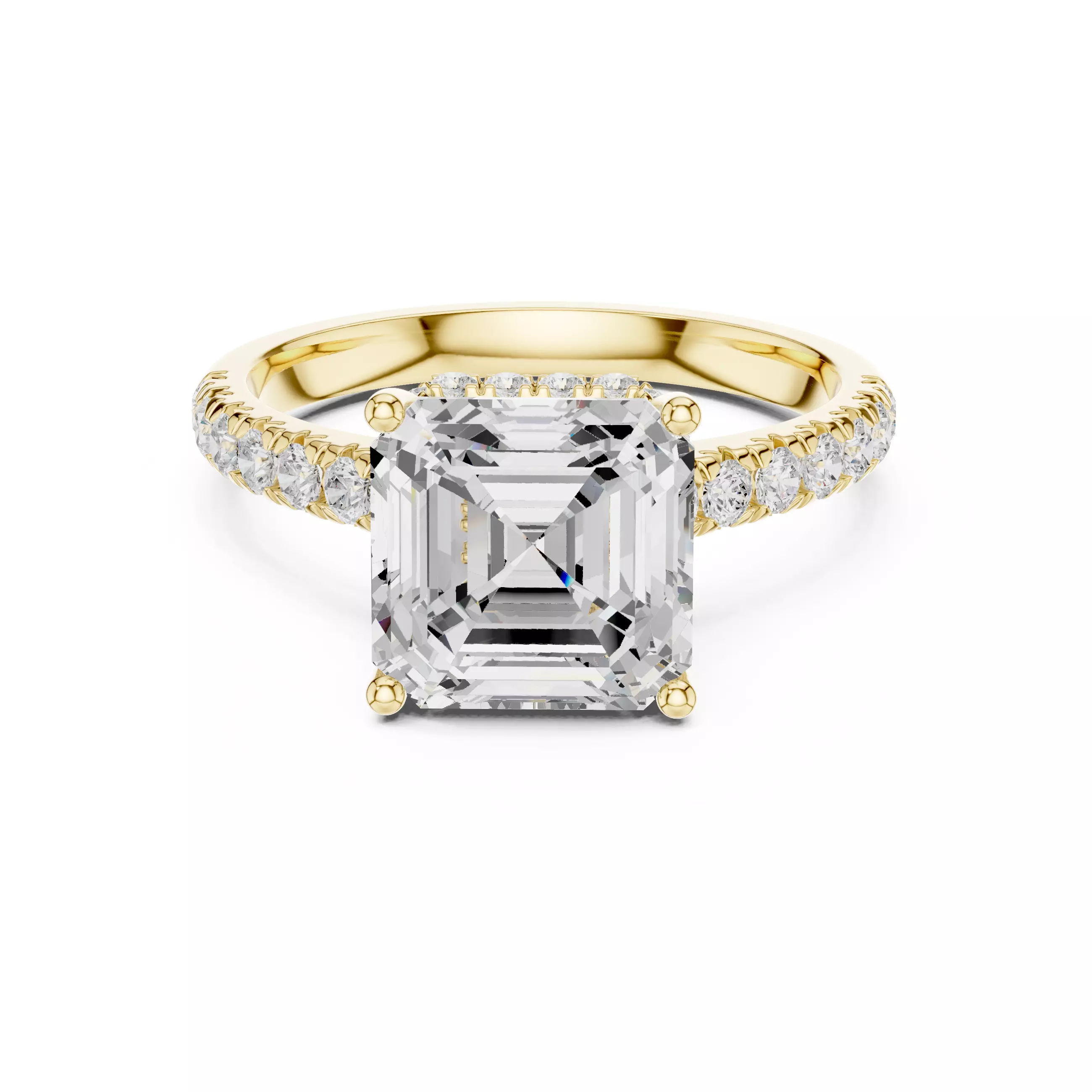 Asscher Cut Hidden Halo Pave Diamond Bridge Ring 3DM STL Video 3D print model_1