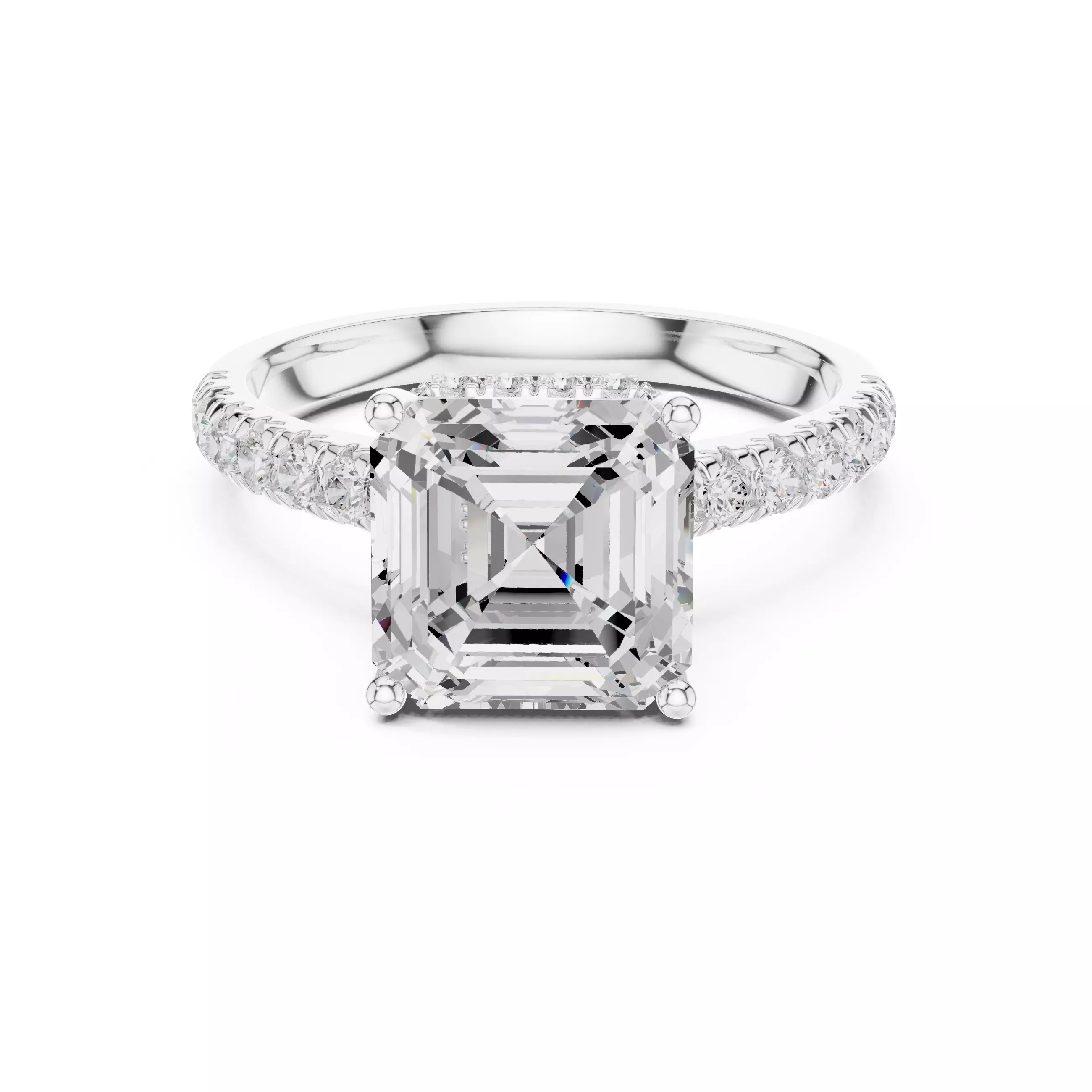 Asscher Cut Hidden Halo Pave Diamond Bridge Ring 3DM STL Video 3D print model_2