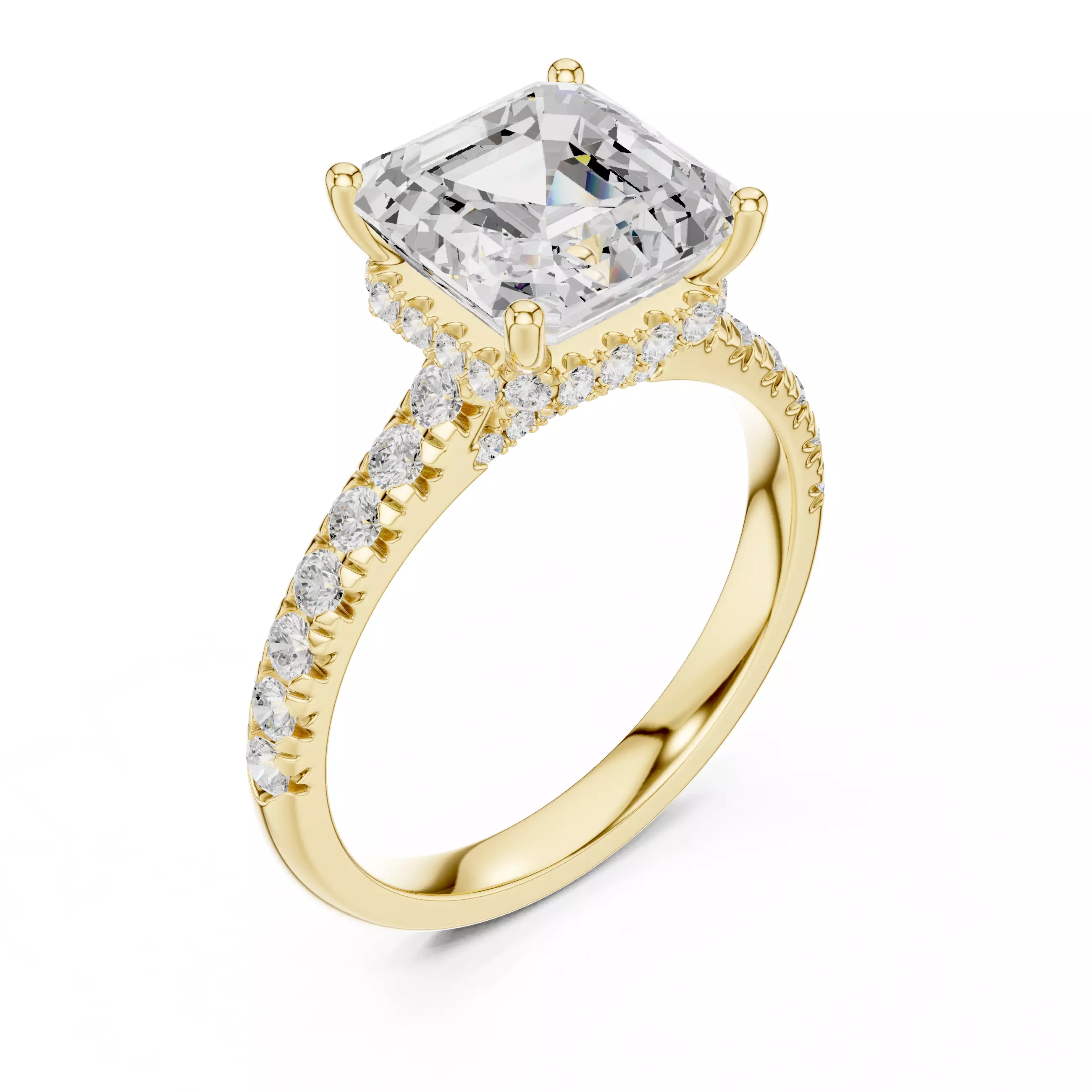 Asscher Cut Hidden Halo Pave Diamond Bridge Ring 3DM STL Video 3D print model_7