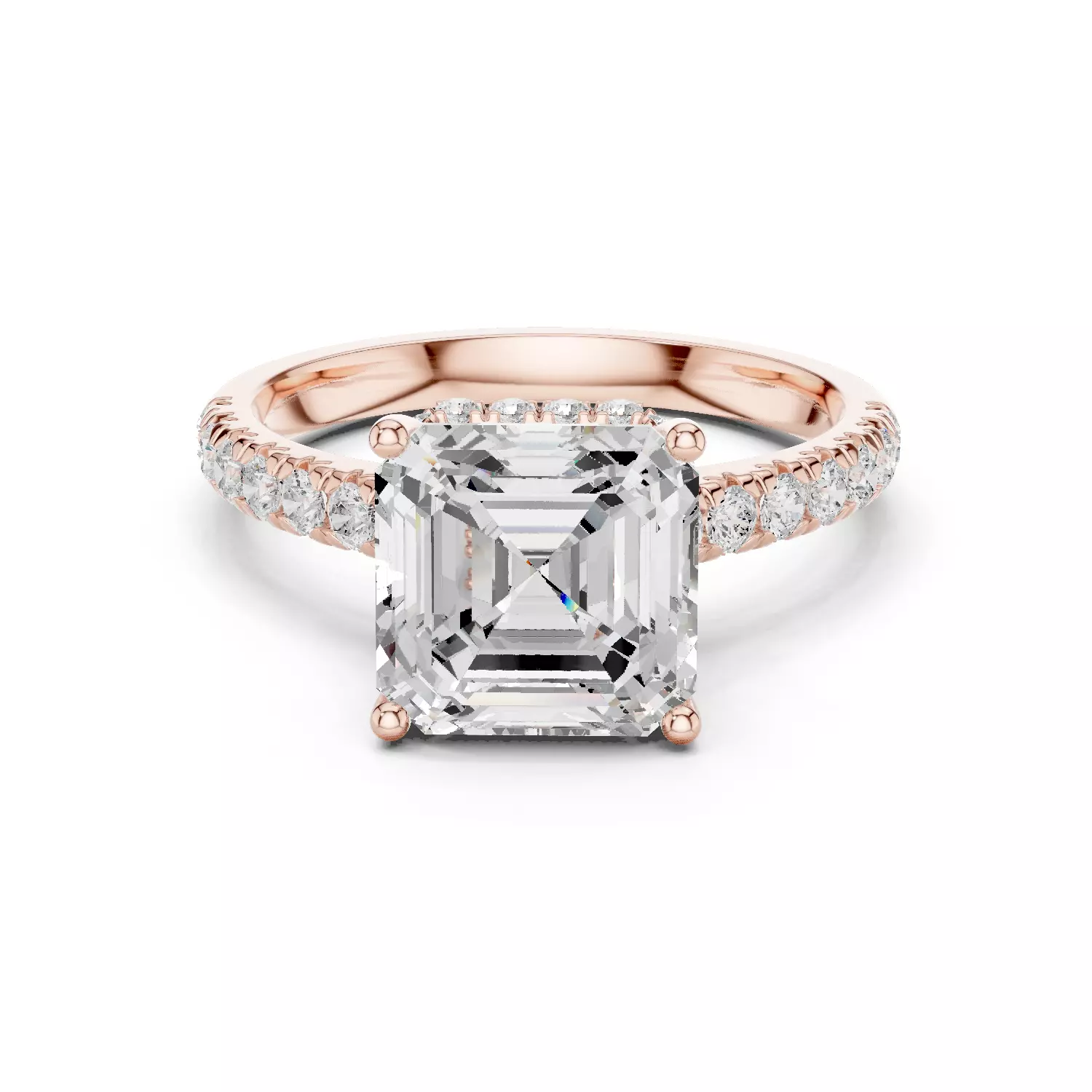 Asscher Cut Hidden Halo Pave Diamond Bridge Ring 3DM STL Video 3D print model_12