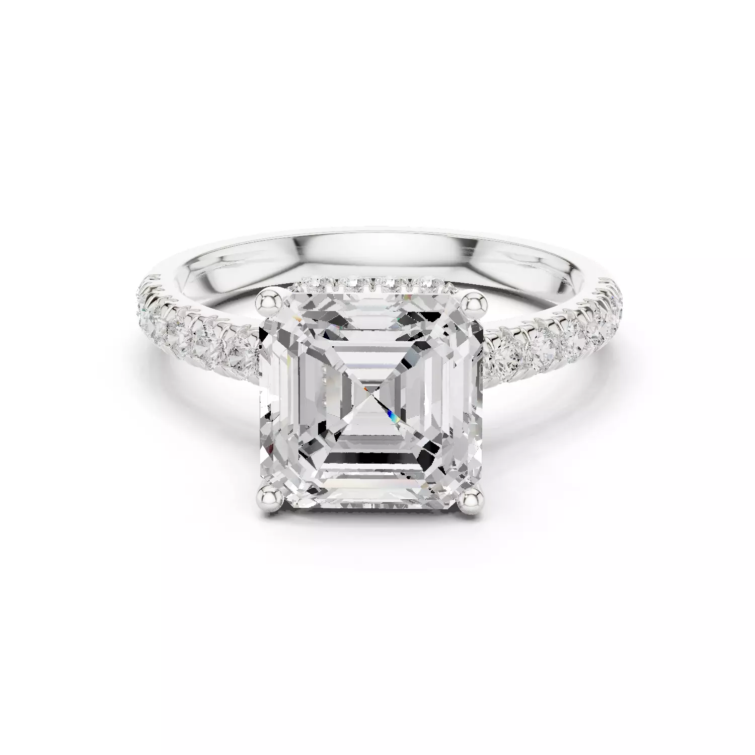 Asscher Cut Hidden Halo Pave Diamond Bridge Ring 3DM STL Video 3D print model_14