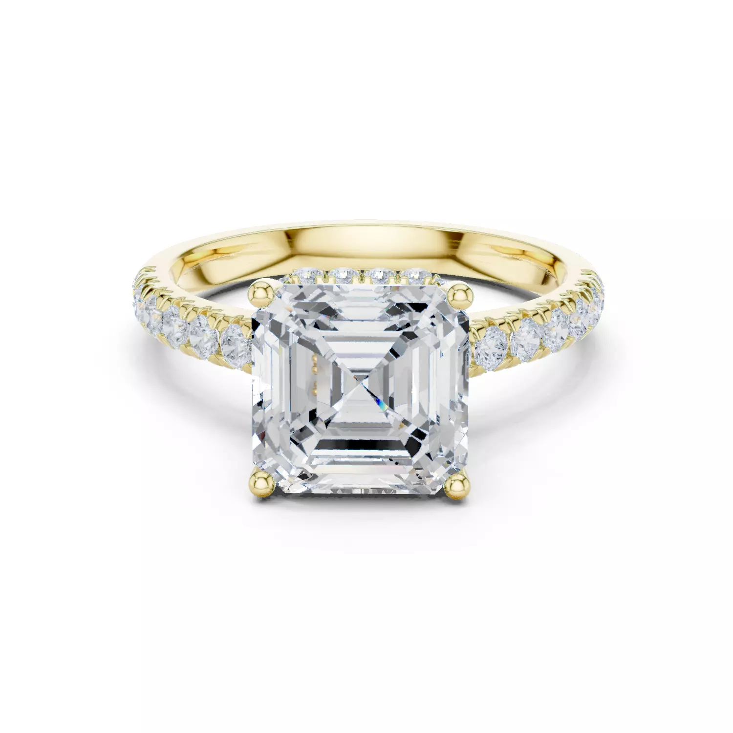 Asscher Cut Hidden Halo Pave Diamond Bridge Ring 3DM STL Video 3D print model_13