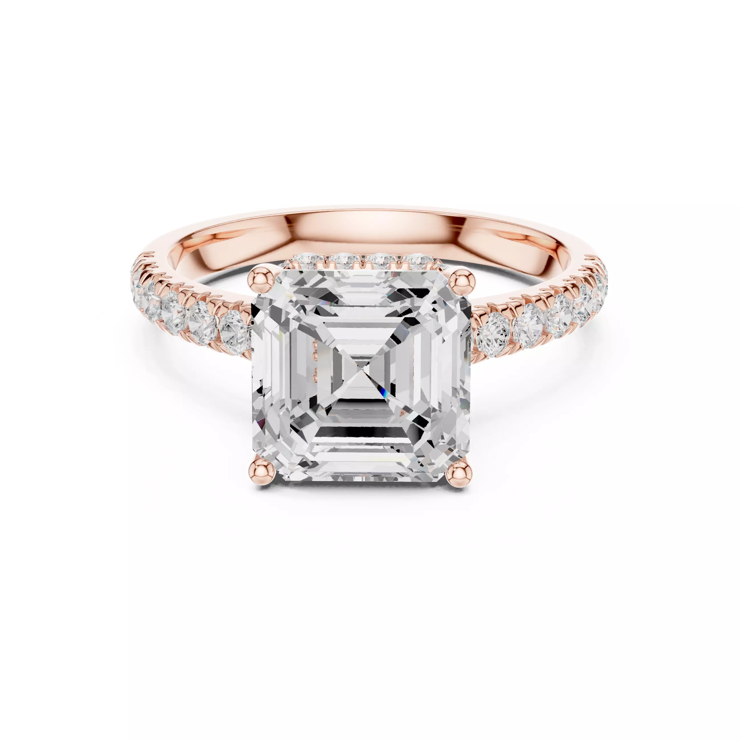 Asscher Cut Hidden Halo Pave Diamond Bridge Ring 3DM STL Video 3D print model_0