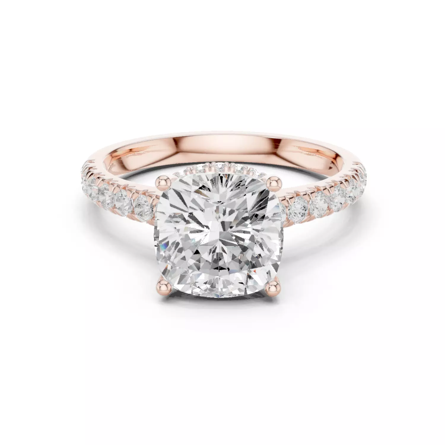 Cushion Cut Hidden Halo Pave Diamond Bridge Ring 3DM STL Video 3D print model_12