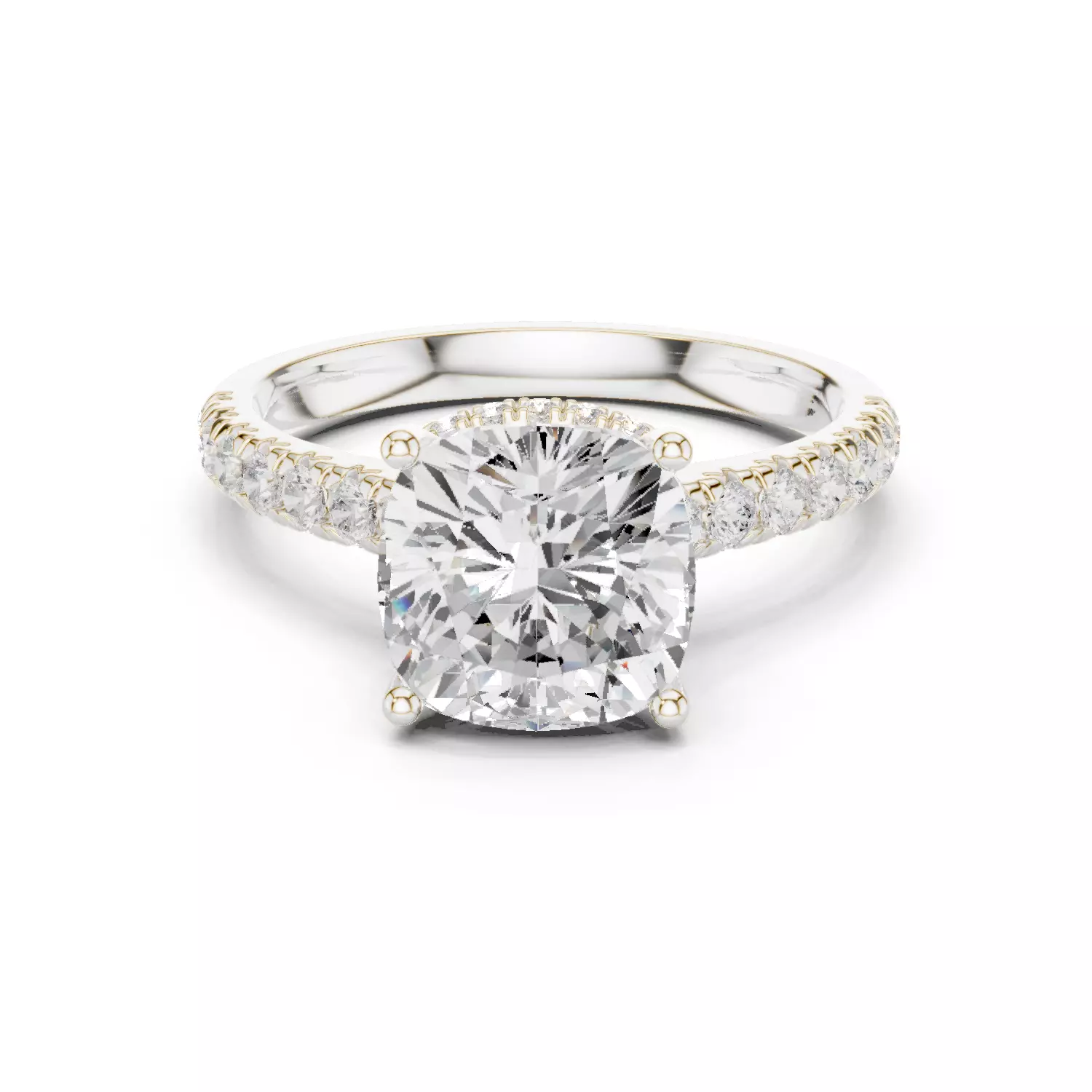 Cushion Cut Hidden Halo Pave Diamond Bridge Ring 3DM STL Video 3D print model_14