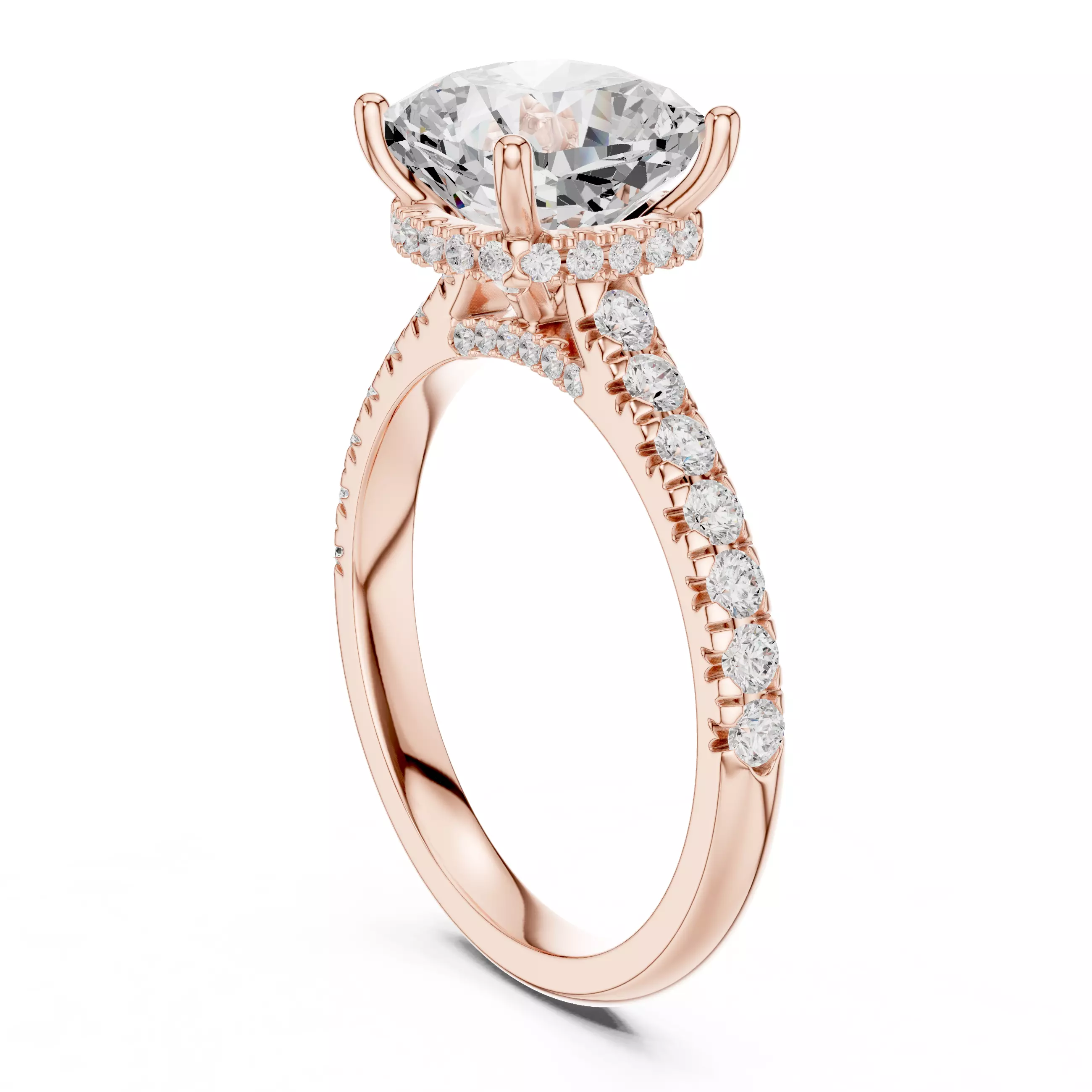 Cushion Cut Hidden Halo Pave Diamond Bridge Ring 3DM STL Video 3D print model_3