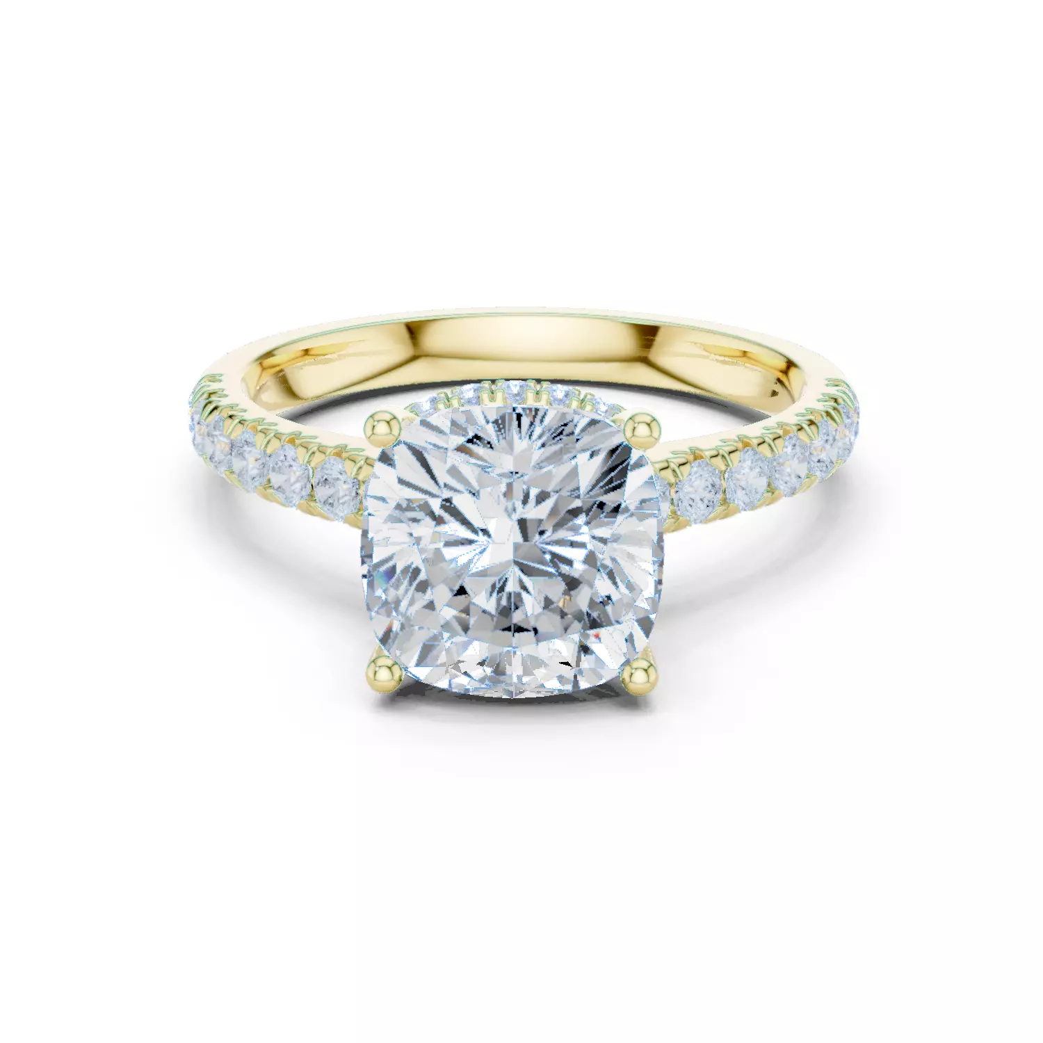 Cushion Cut Hidden Halo Pave Diamond Bridge Ring 3DM STL Video 3D print model_13