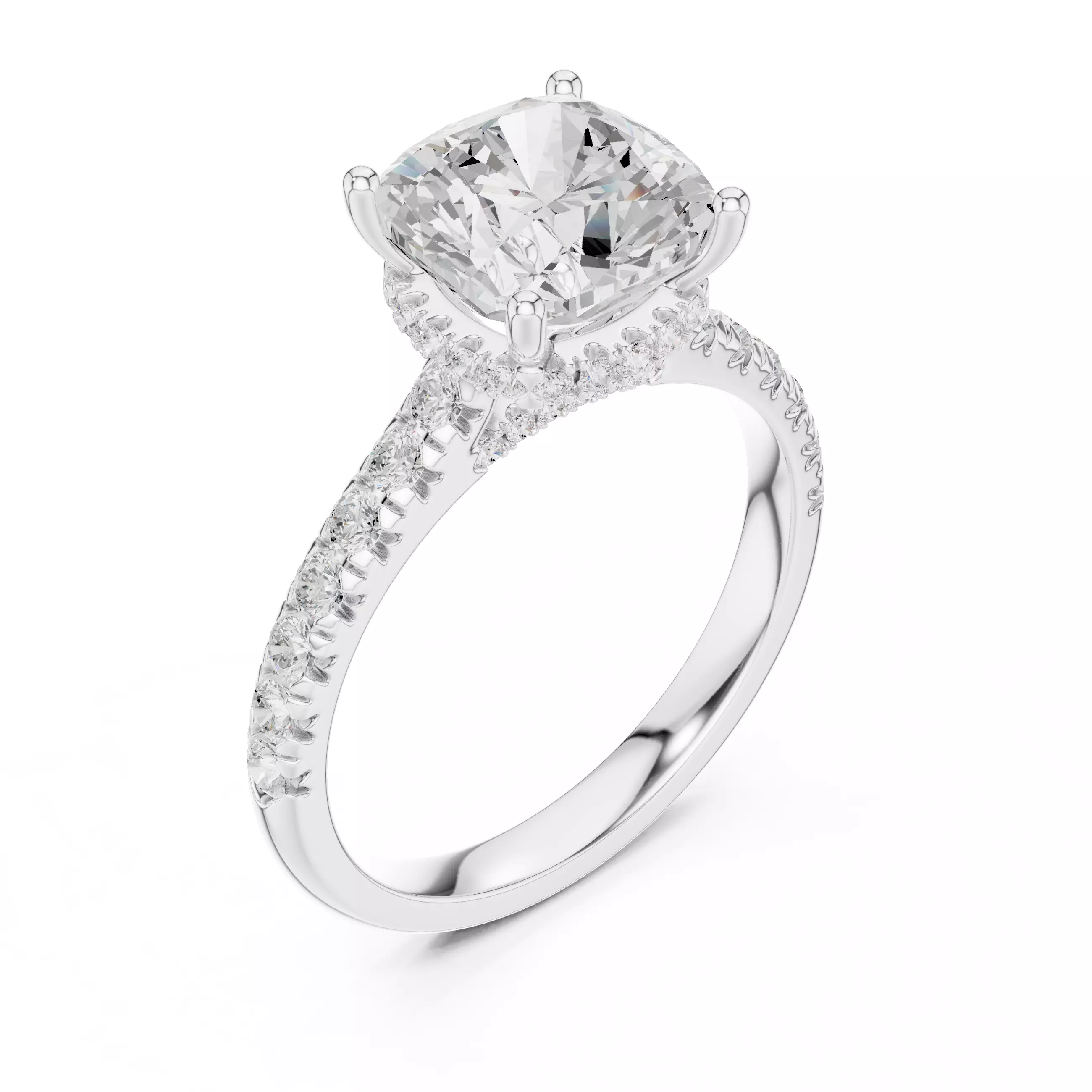 Cushion Cut Hidden Halo Pave Diamond Bridge Ring 3DM STL Video 3D print model_10