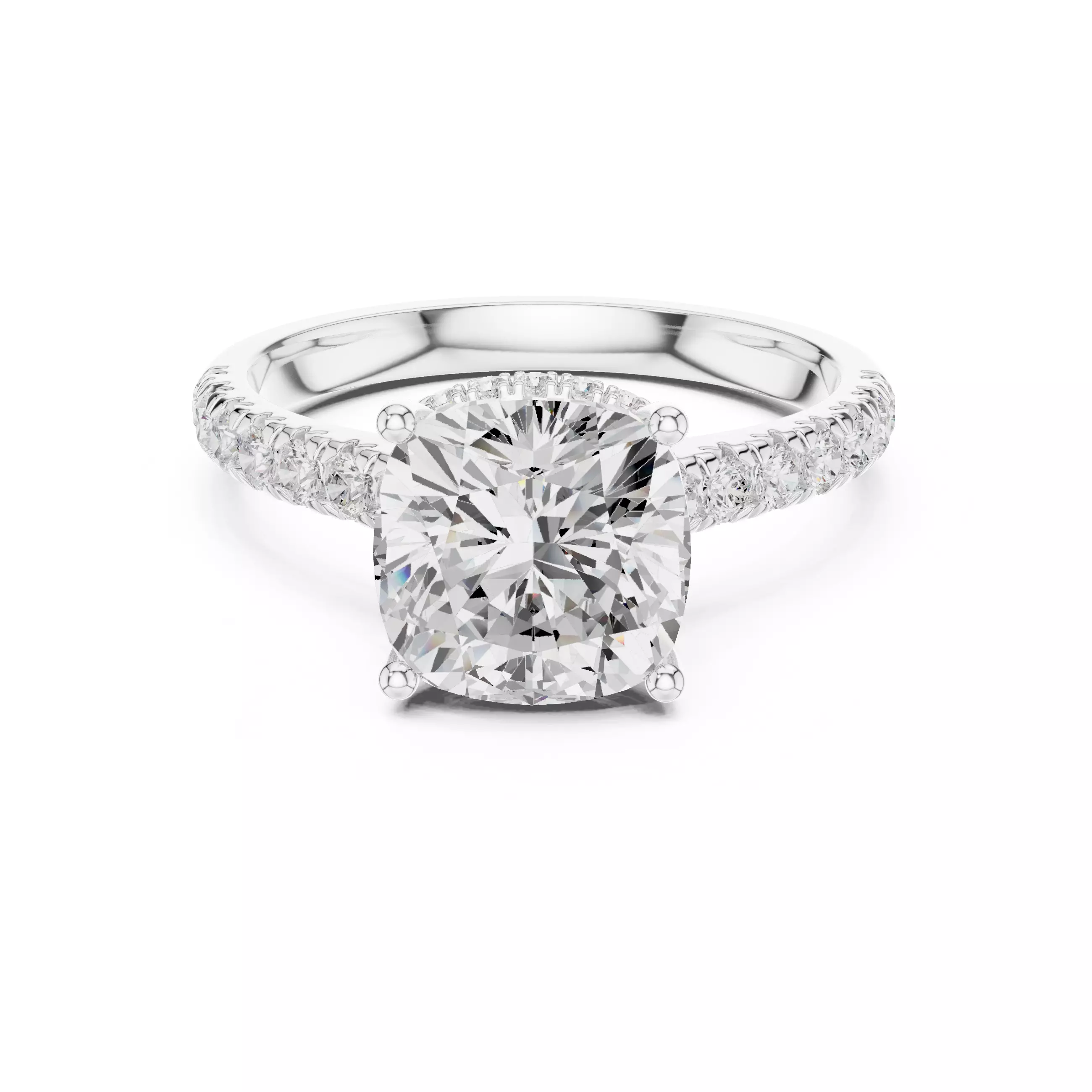 Cushion Cut Hidden Halo Pave Diamond Bridge Ring 3DM STL Video 3D print model_2