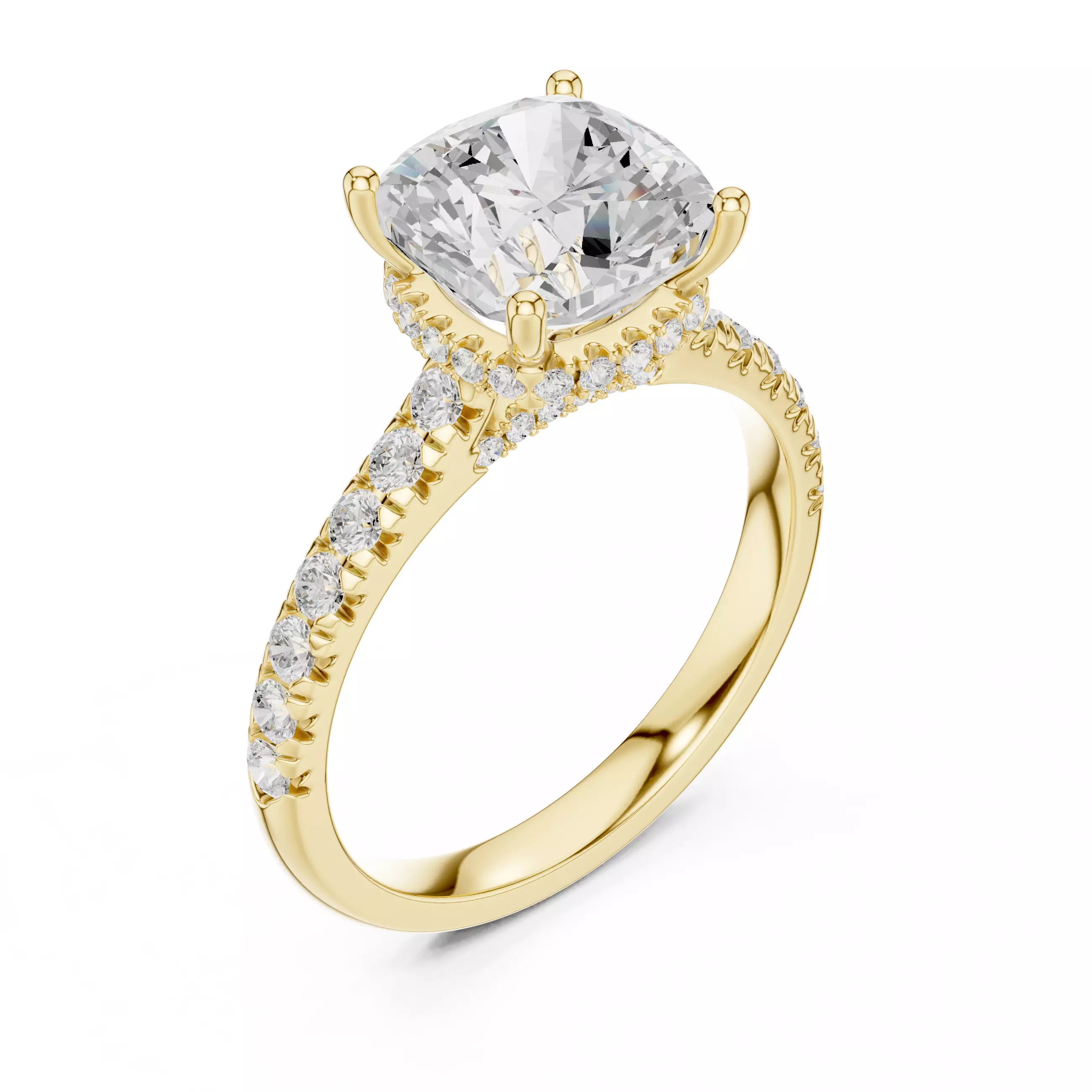 Cushion Cut Hidden Halo Pave Diamond Bridge Ring 3DM STL Video 3D print model_7