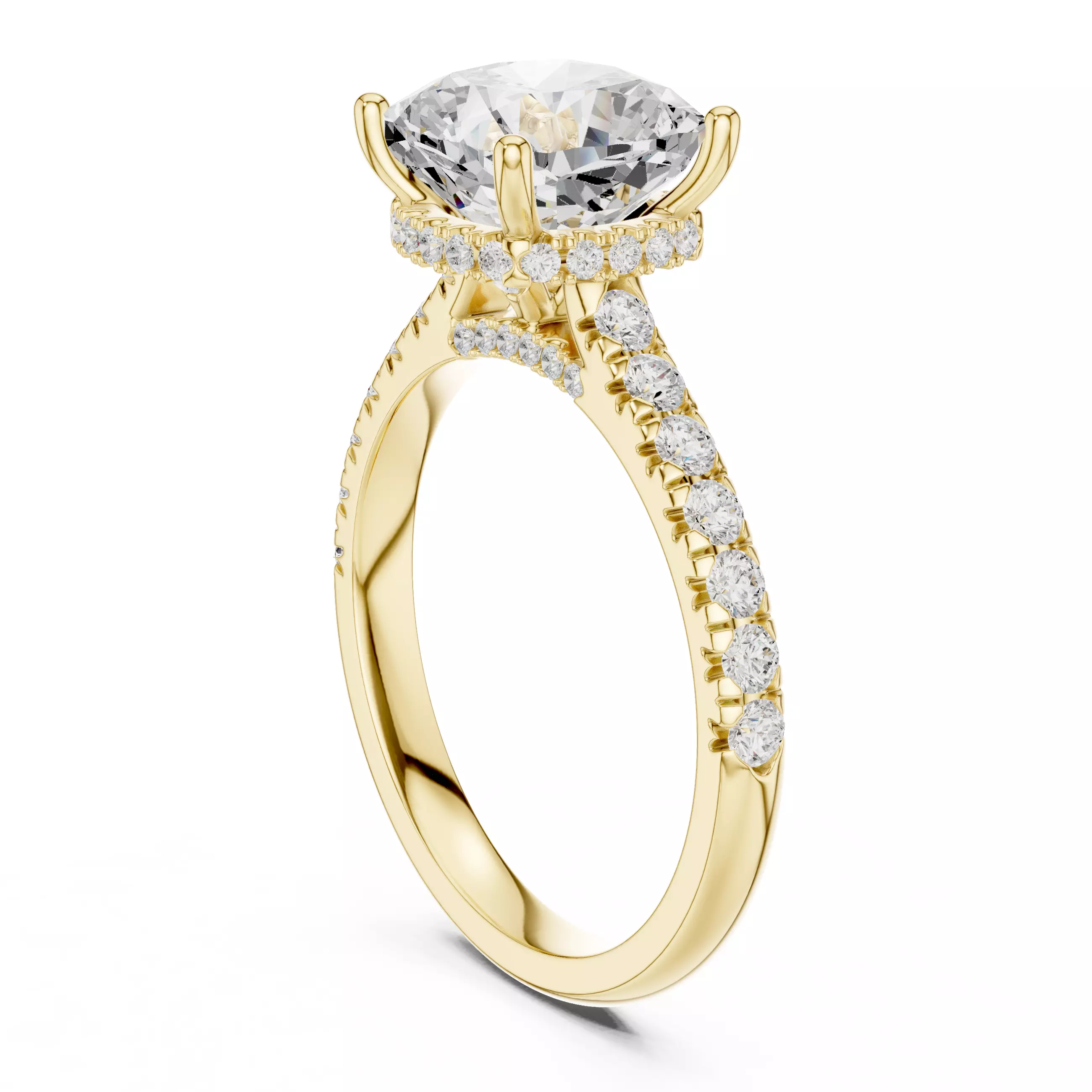 Cushion Cut Hidden Halo Pave Diamond Bridge Ring 3DM STL Video 3D print model_6