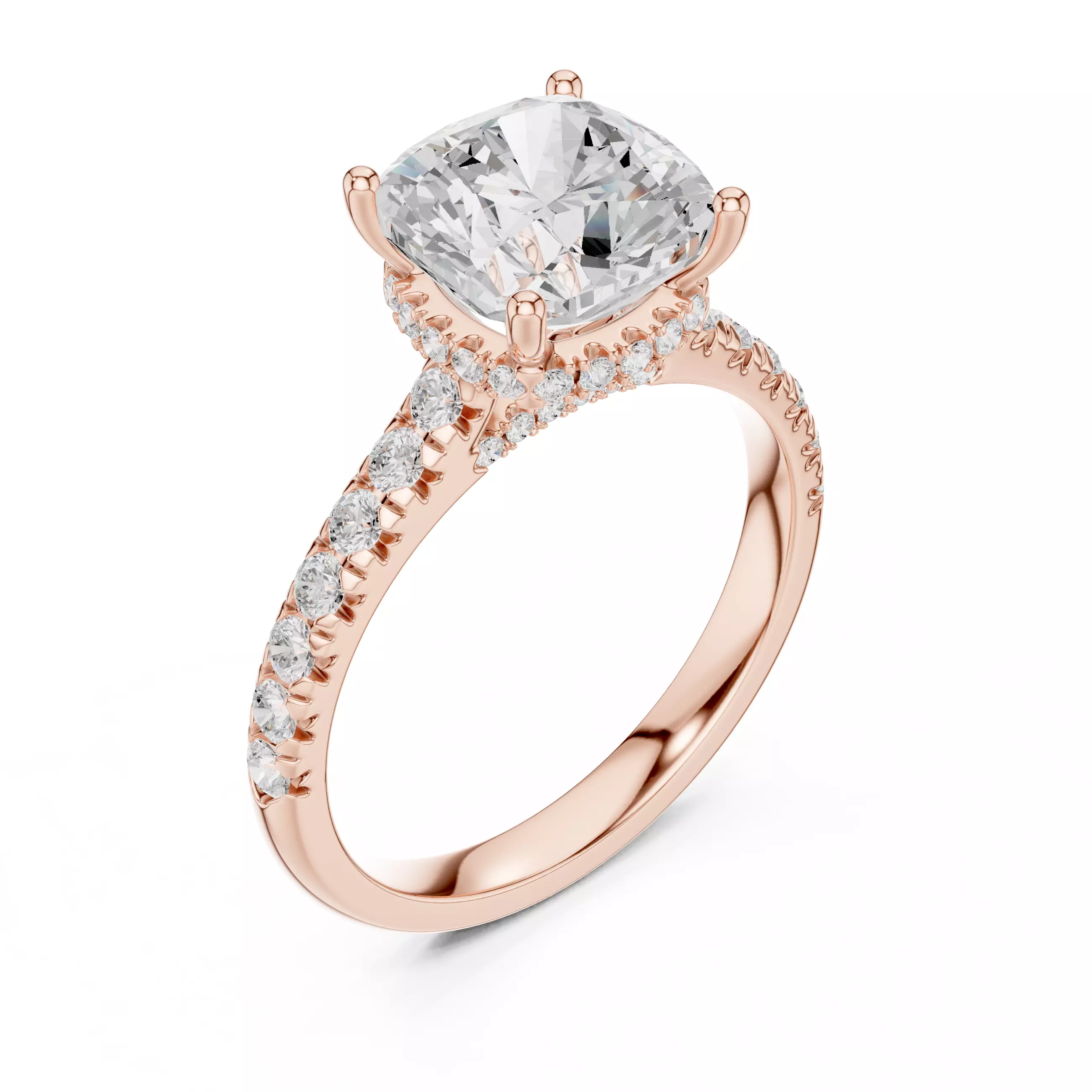 Cushion Cut Hidden Halo Pave Diamond Bridge Ring 3DM STL Video 3D print model_4