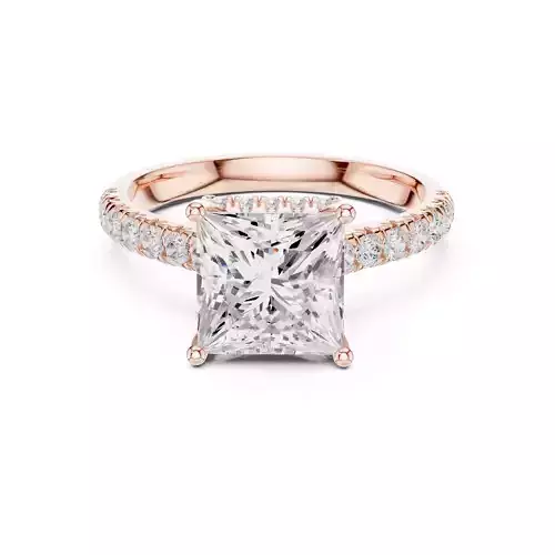 Princess Cut Hidden Halo Pave Diamond on Bridge Ring File Video