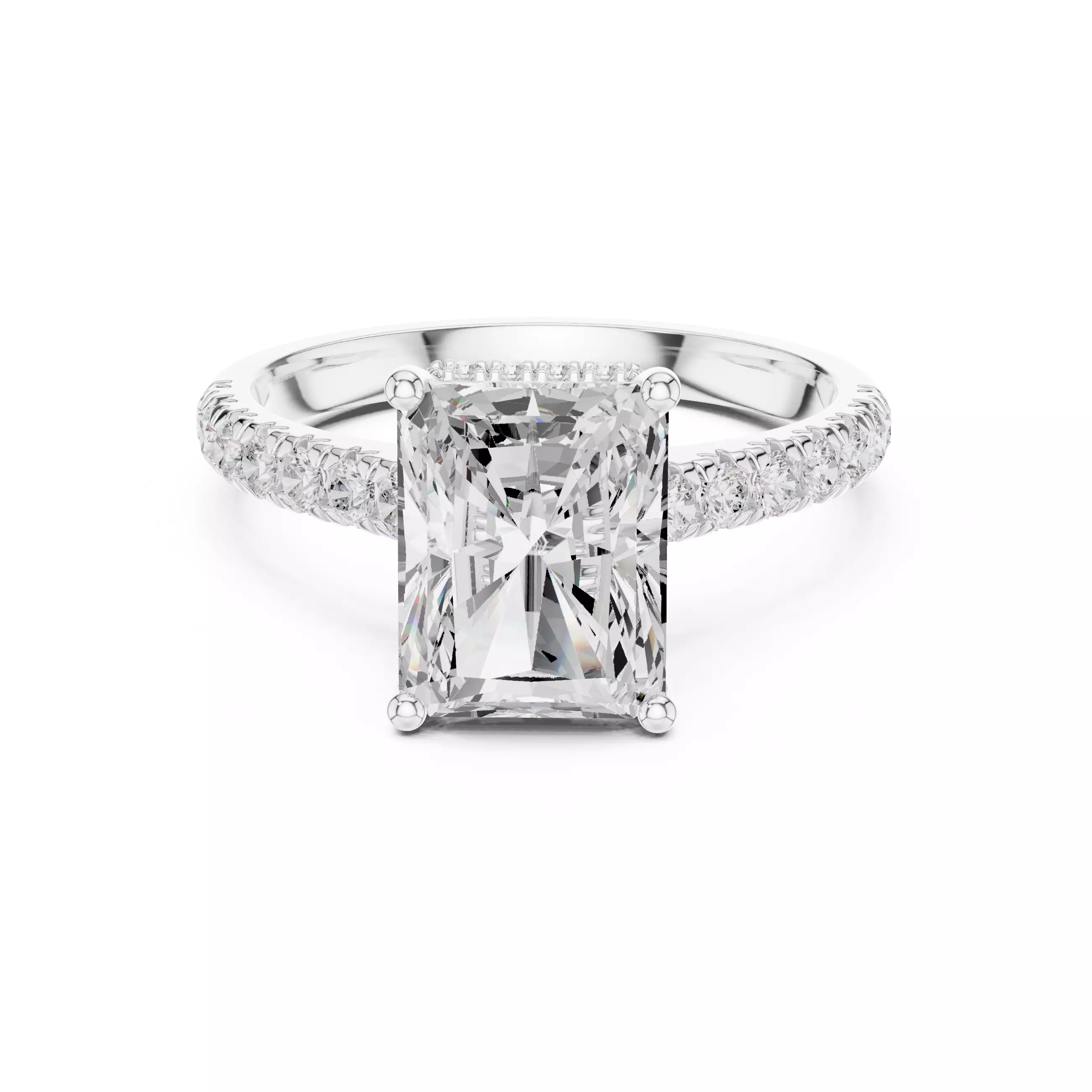 Radiant Cut Hidden Halo Pave Diamond On Bridge Ring File Video 3D print model_1