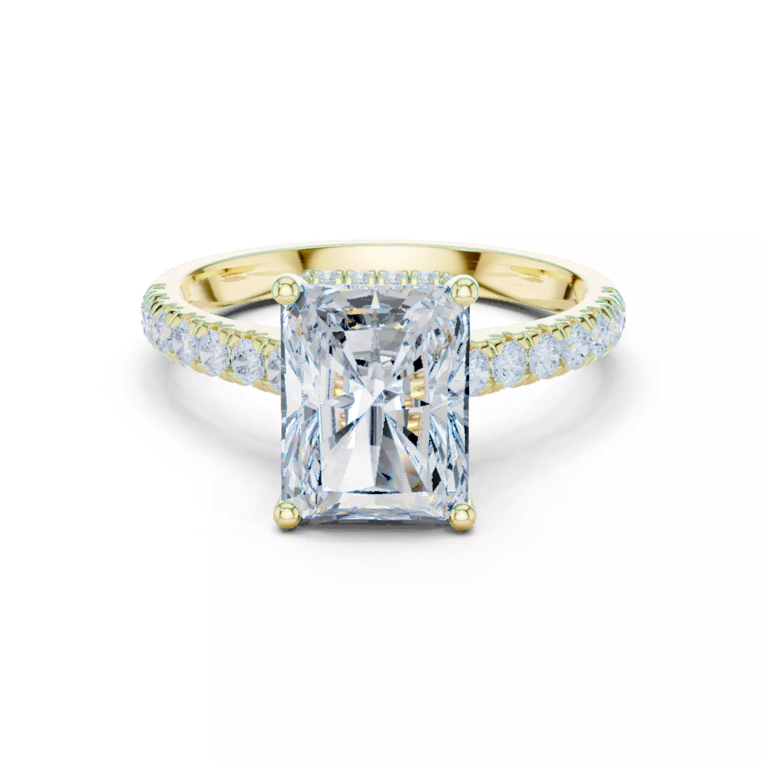 Radiant Cut Hidden Halo Pave Diamond On Bridge Ring File Video 3D print model_13