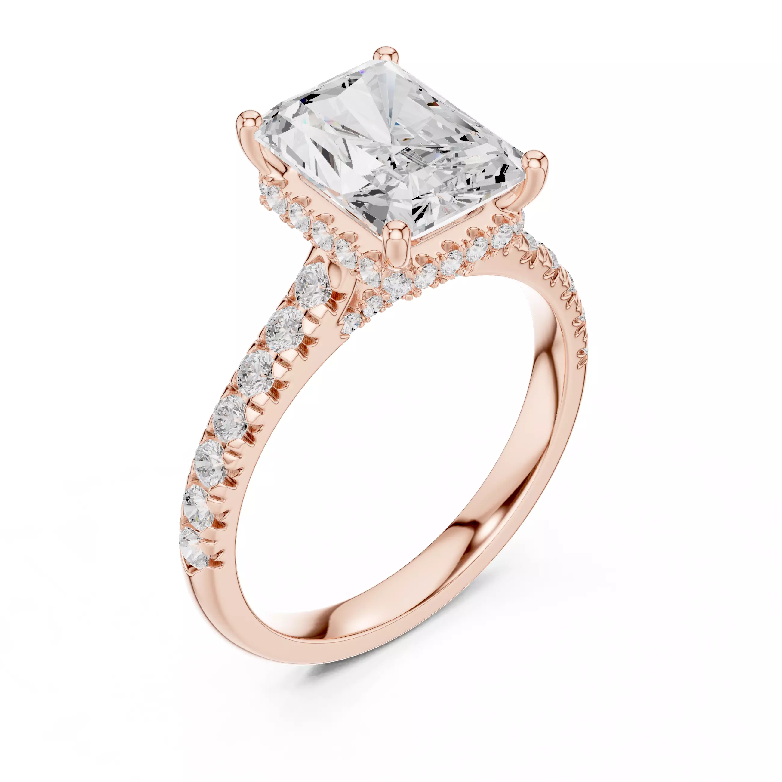 Radiant Cut Hidden Halo Pave Diamond On Bridge Ring File Video 3D print model_4