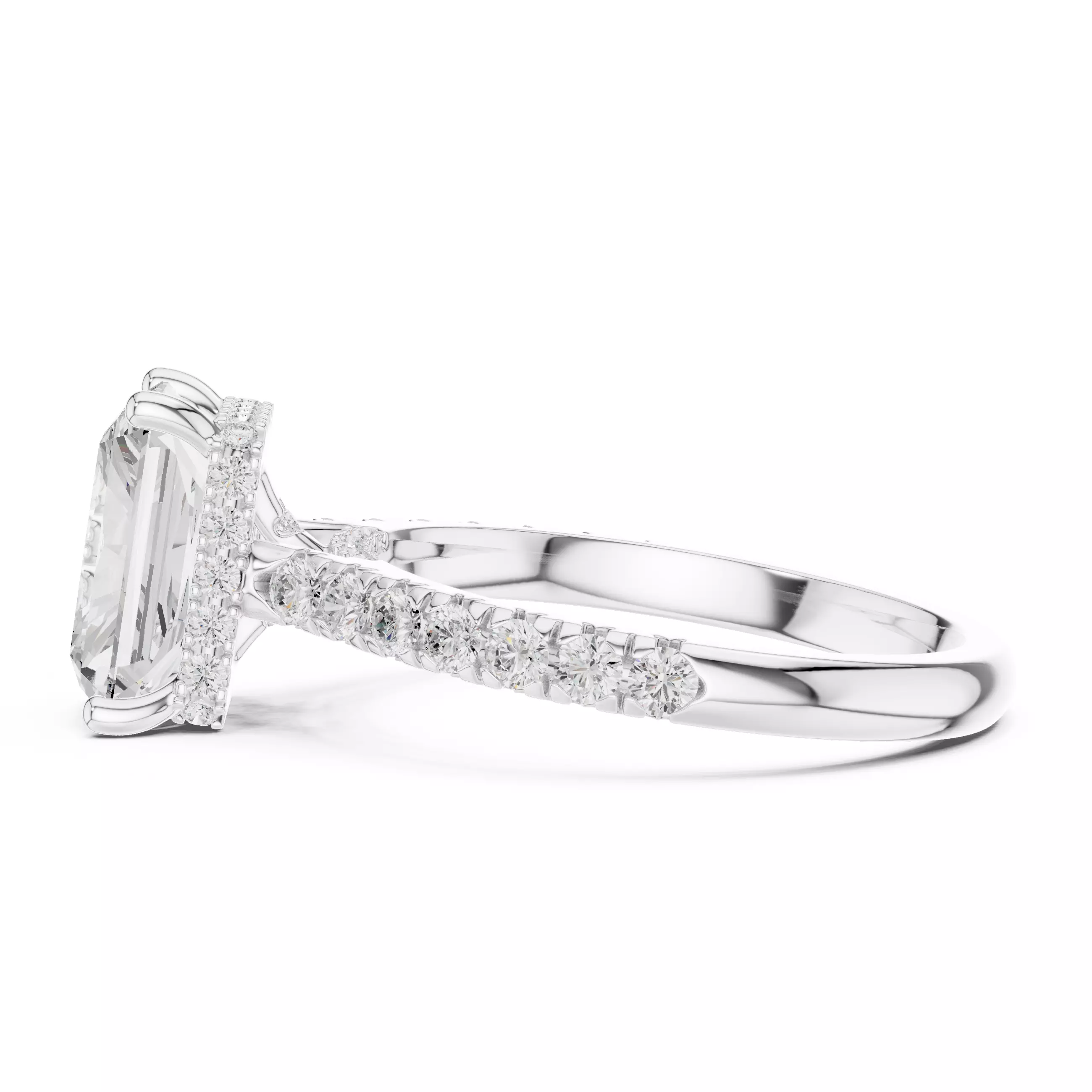 Radiant Cut Hidden Halo Pave Diamond On Bridge Ring File Video 3D print model_11